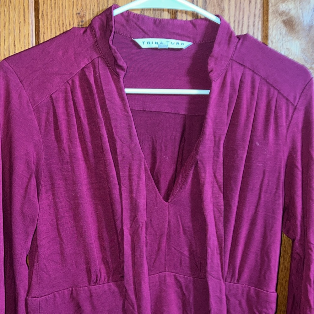 Trina Turk vintage Raspberry Red V-Neck Jersey Seabird Dress Size 2 - Picture 3 of 3